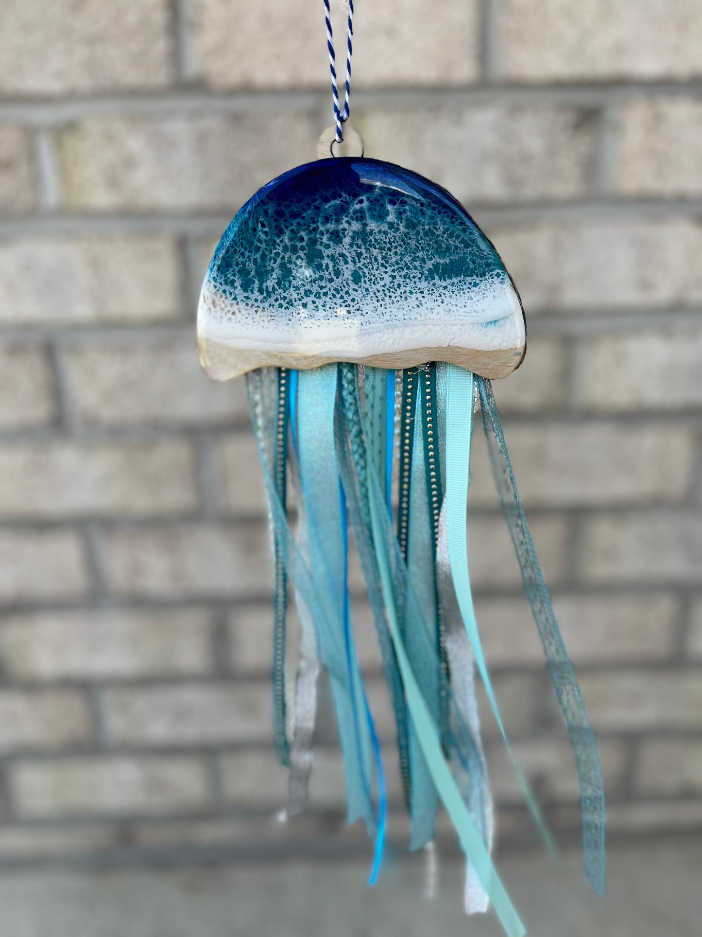Resin Ocean Jellyfish with Ribbon Tentacles Ornament