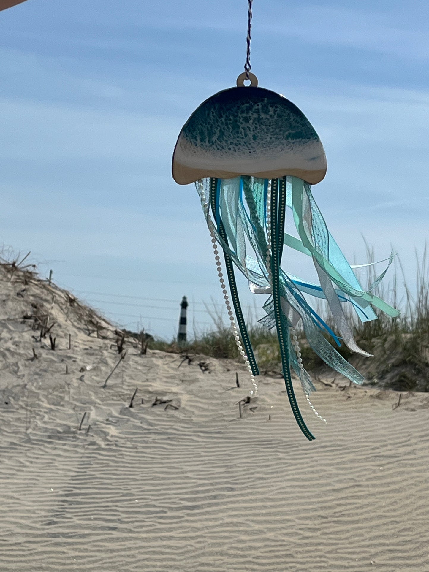 Resin Ocean Jellyfish with Ribbon Tentacles Ornament