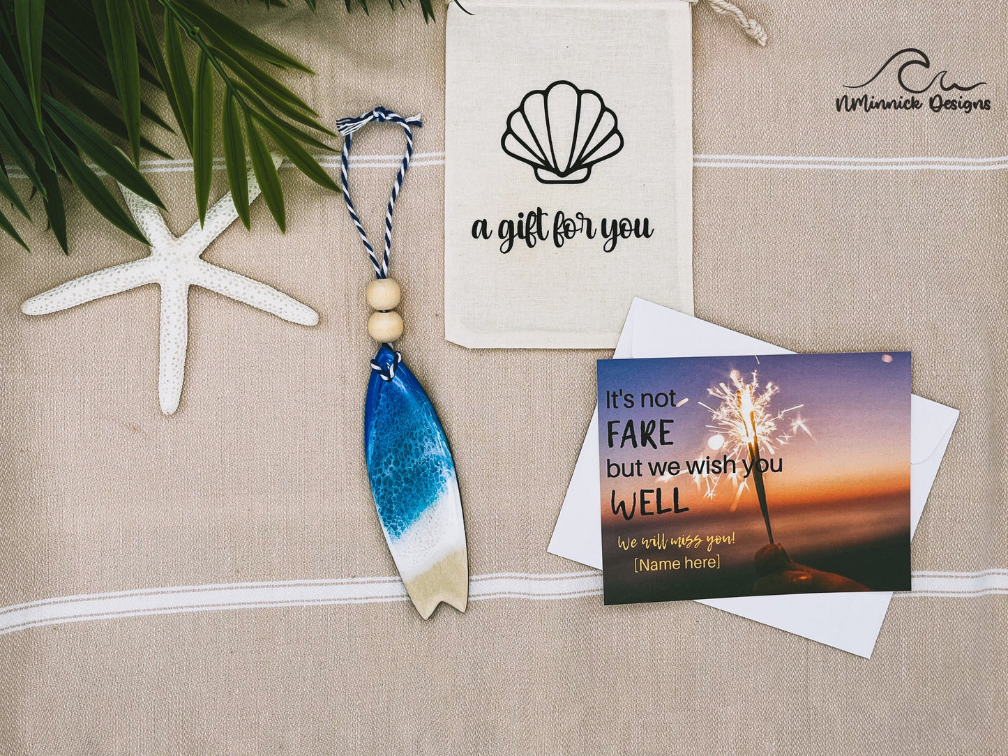Surfboard Ornament Gift Box with Keepsake Gift Bag and Custom Card