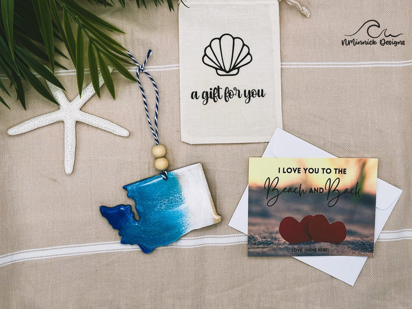 Washington Beach Ornament Gift Box with Keepsake Gift Bag and Custom Card
