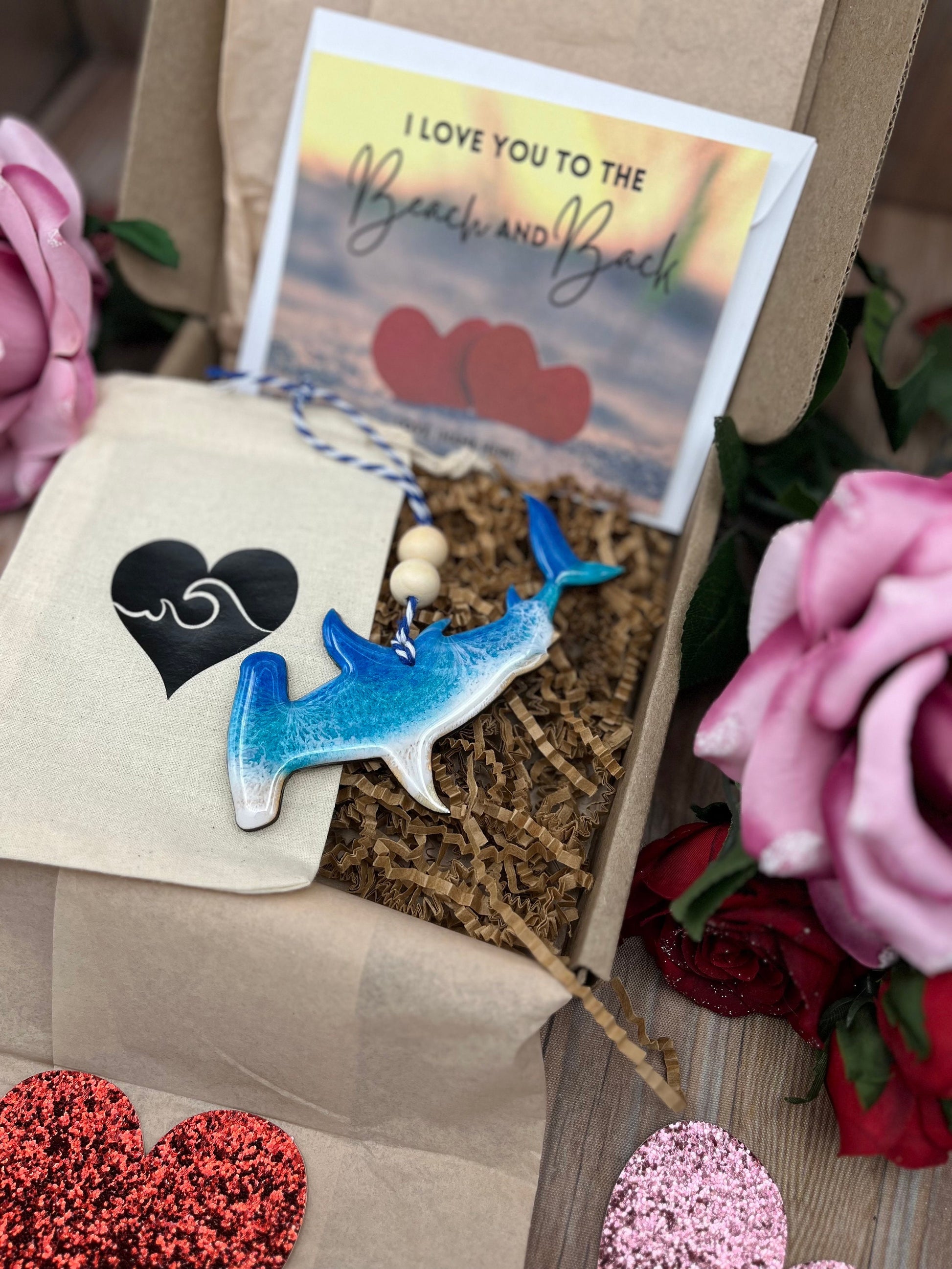 Hammerhead Shark Ornament, Valentines Day Gift Box with Custom Card and Ornament Keeper Bag, Shark Ornament, Shark Gift