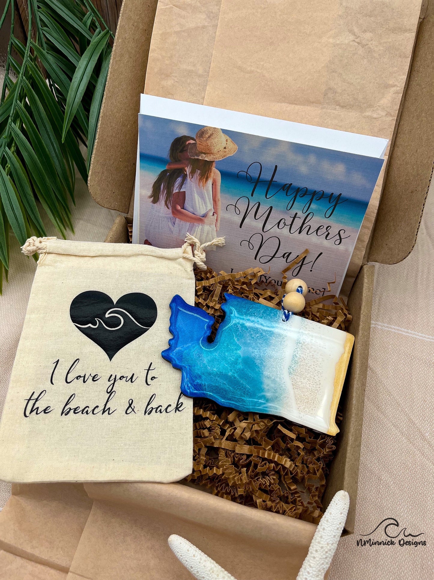 Washington Beach Ornament Gift Box with Keepsake Gift Bag and Custom Card