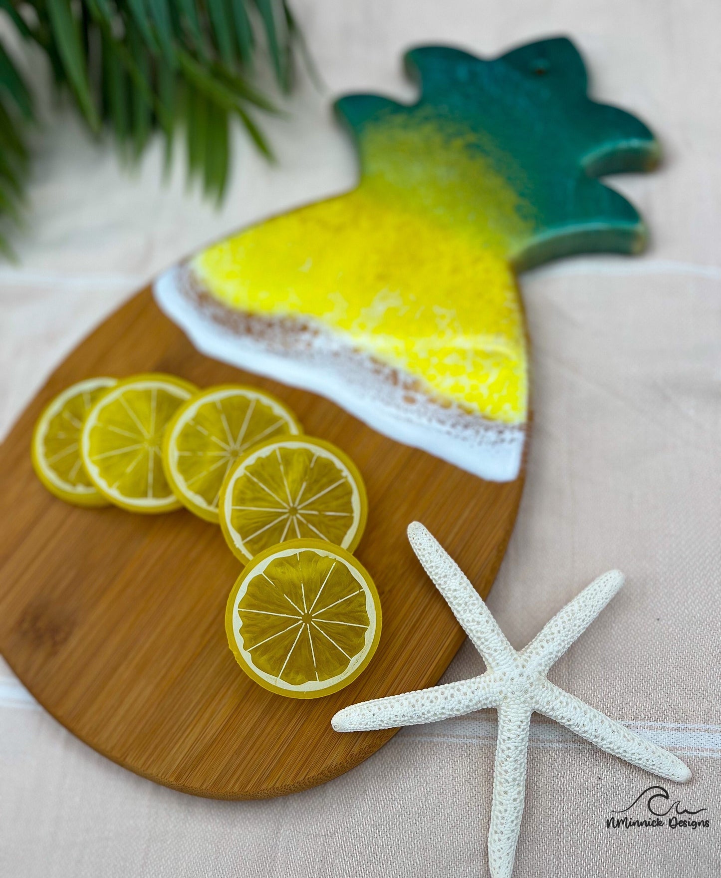 Pineapple Serving Board with Traditional Green and Yellow Pineapple Colors, Pineapple Decor, Pineapple Gifts, Tropical Decor