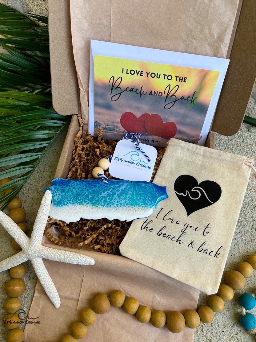 Puerto Rico Ocean Resin Ornament Gift Box with Muslin Bag and Personalized Card, Vacation Memories, Beach Gifts, Ocean Waves