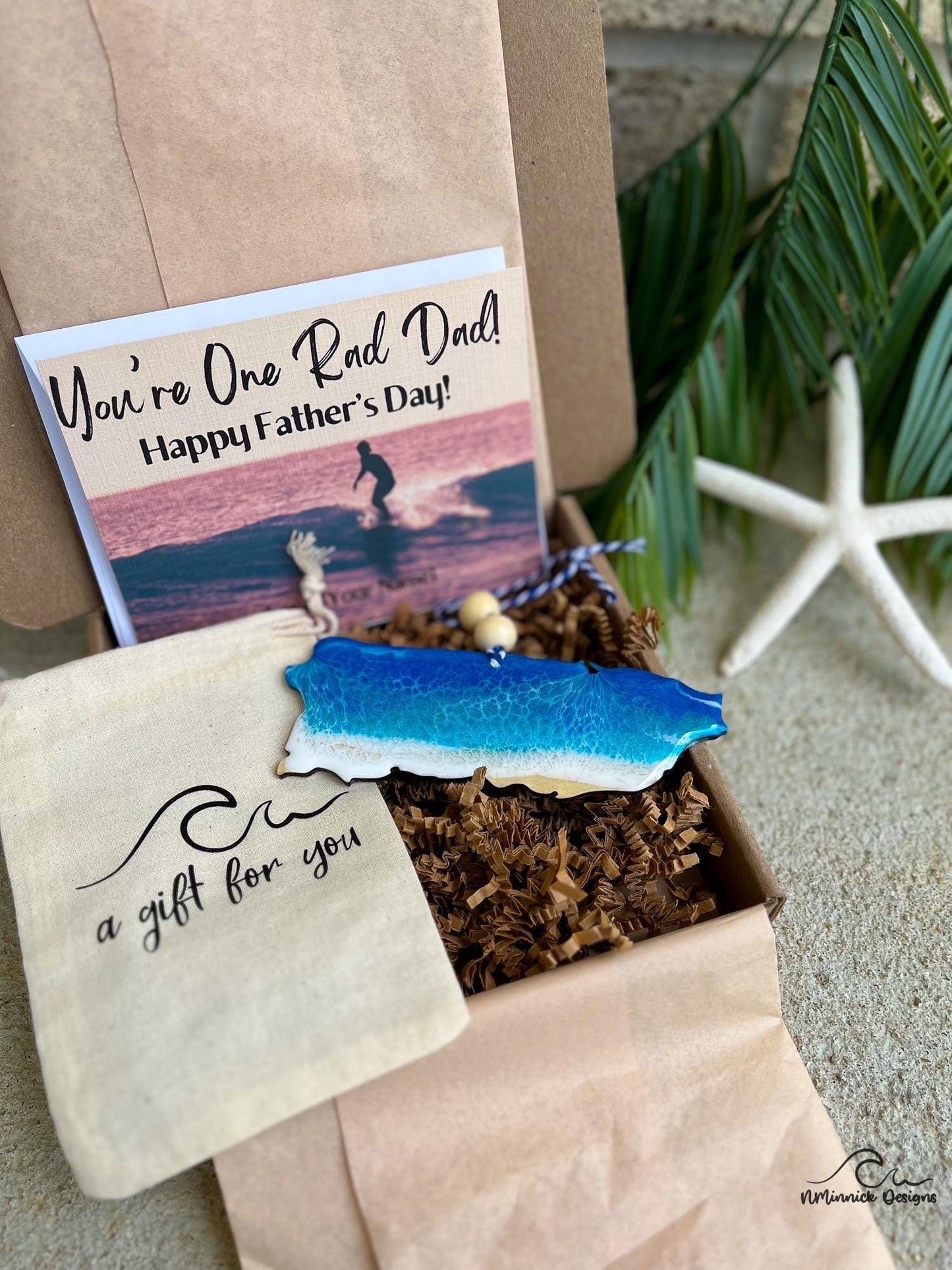 Puerto Rico Ocean Resin Ornament Gift Box with Muslin Bag and Personalized Card, Vacation Memories, Beach Gifts, Ocean Waves