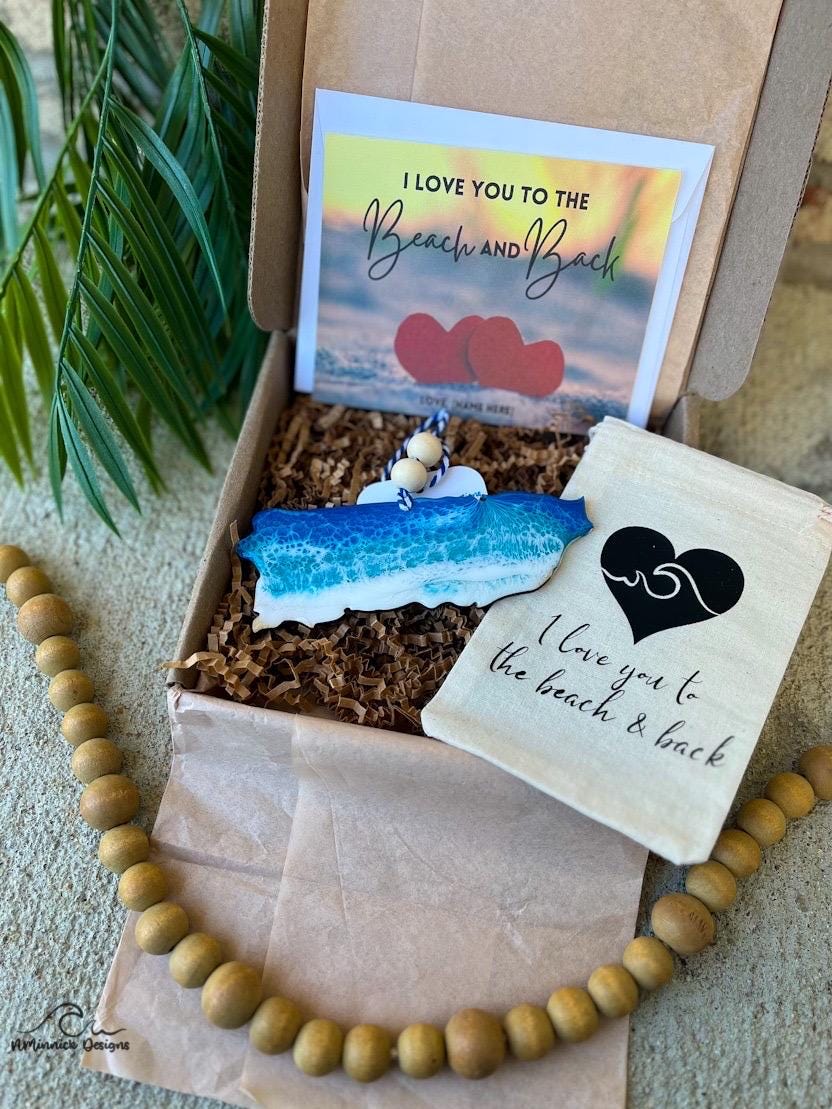 Puerto Rico Ocean Resin Ornament Gift Box with Muslin Bag and Personalized Card, Vacation Memories, Beach Gifts, Ocean Waves