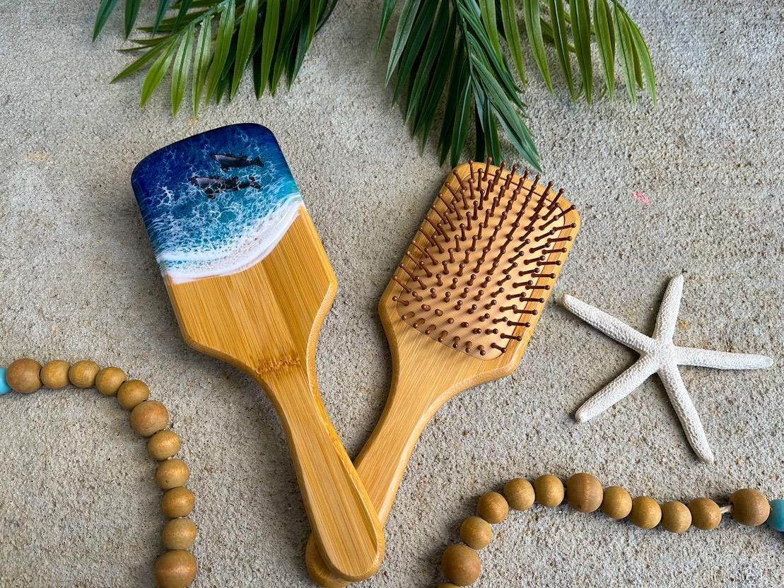 Ocean Resin Bamboo Hair Brush