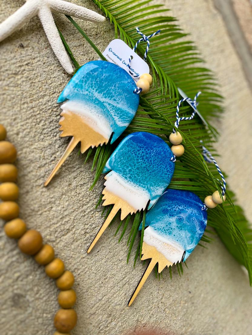 Horseshoe Crab Ornament, Coastal Christmas, Crab Decor, Delaware Ornament, Handmade Eco Friendly Ocean Art