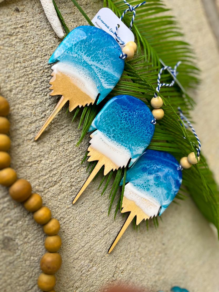Horseshoe Crab Ornament, Coastal Christmas, Crab Decor, Delaware Ornament, Handmade Eco Friendly Ocean Art