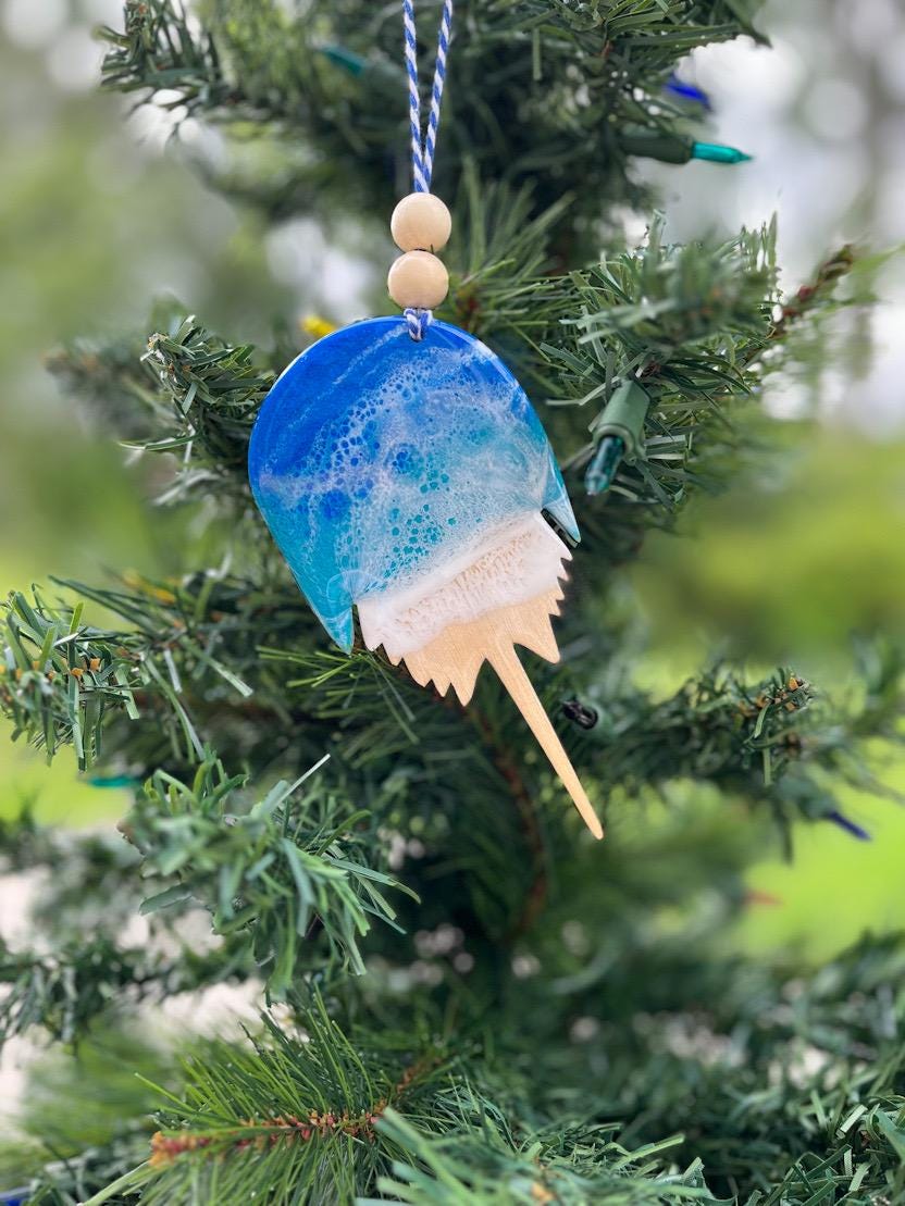 Horseshoe Crab Ornament, Coastal Christmas, Crab Decor, Delaware Ornament, Handmade Eco Friendly Ocean Art