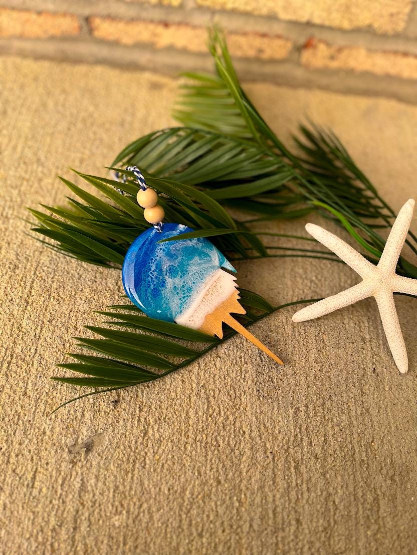 Horseshoe Crab Ornament, Coastal Christmas, Crab Decor, Delaware Ornament, Handmade Eco Friendly Ocean Art
