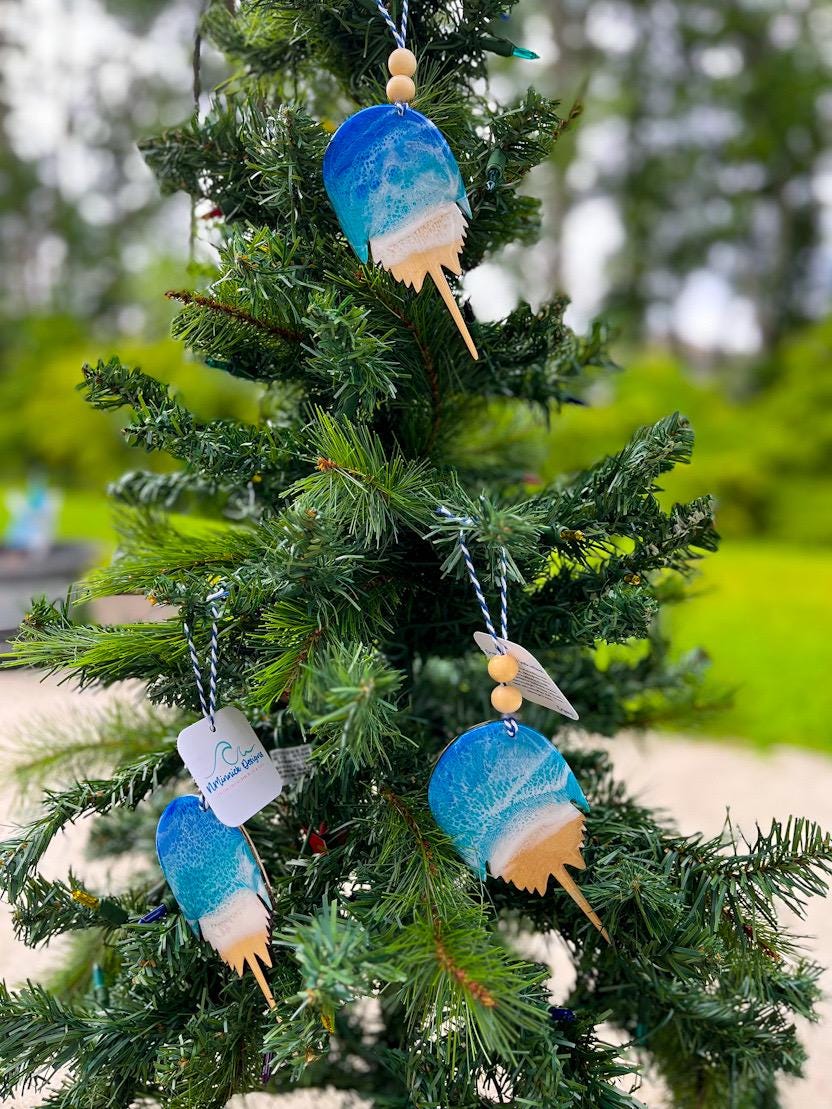 Horseshoe Crab Ornament, Coastal Christmas, Crab Decor, Delaware Ornament, Handmade Eco Friendly Ocean Art