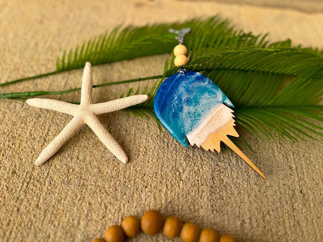 Horseshoe Crab Ornament, Coastal Christmas, Crab Decor, Delaware Ornament, Handmade Eco Friendly Ocean Art