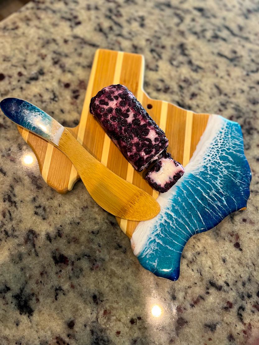 Texas Cheese Board Gift Set, Bamboo Serving Platter with Ocean Resin Wave Art, Coastal Charcuterie Board, Beach House Decor