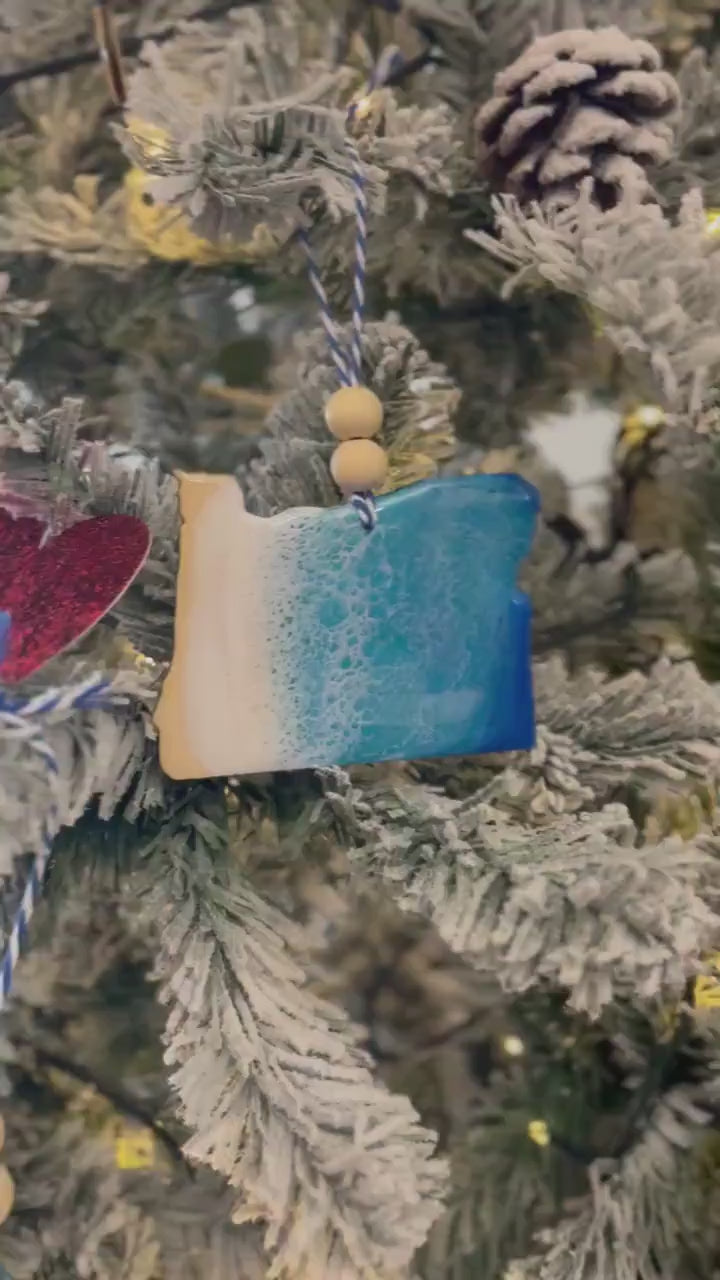 Oregon Ornament, Valentines Day Gift Box with Custom Card and Ornament Keeper Bag, Oregon Coast, Coastal Art