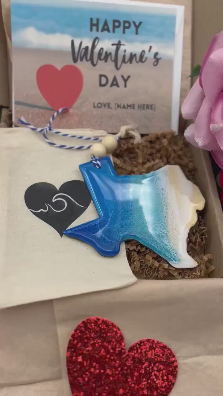 Texas Ornament, Valentines Day Gift Box with Custom Card and Ornament Keeper Bag, Texas Gift