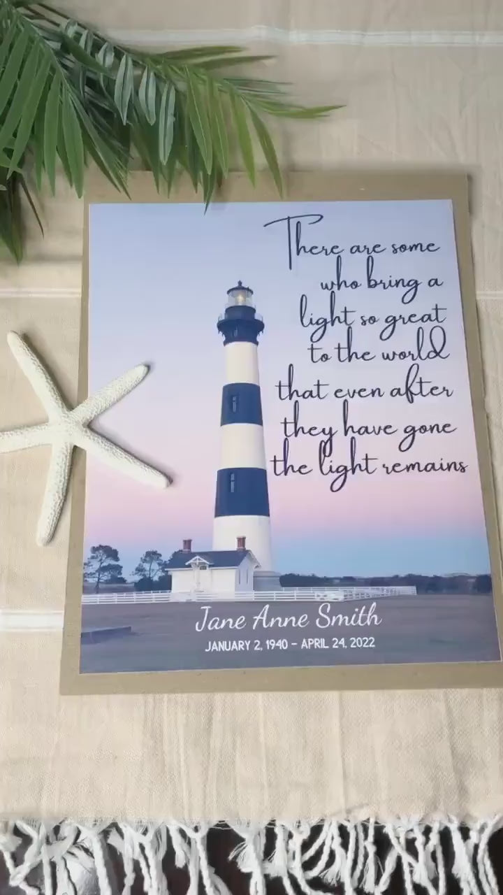 Lighthouse Memorial Print, Personalized Sympathy Gift, Condolence Gift, Bodie Island Lighthouse Print, Memorial Wall Art