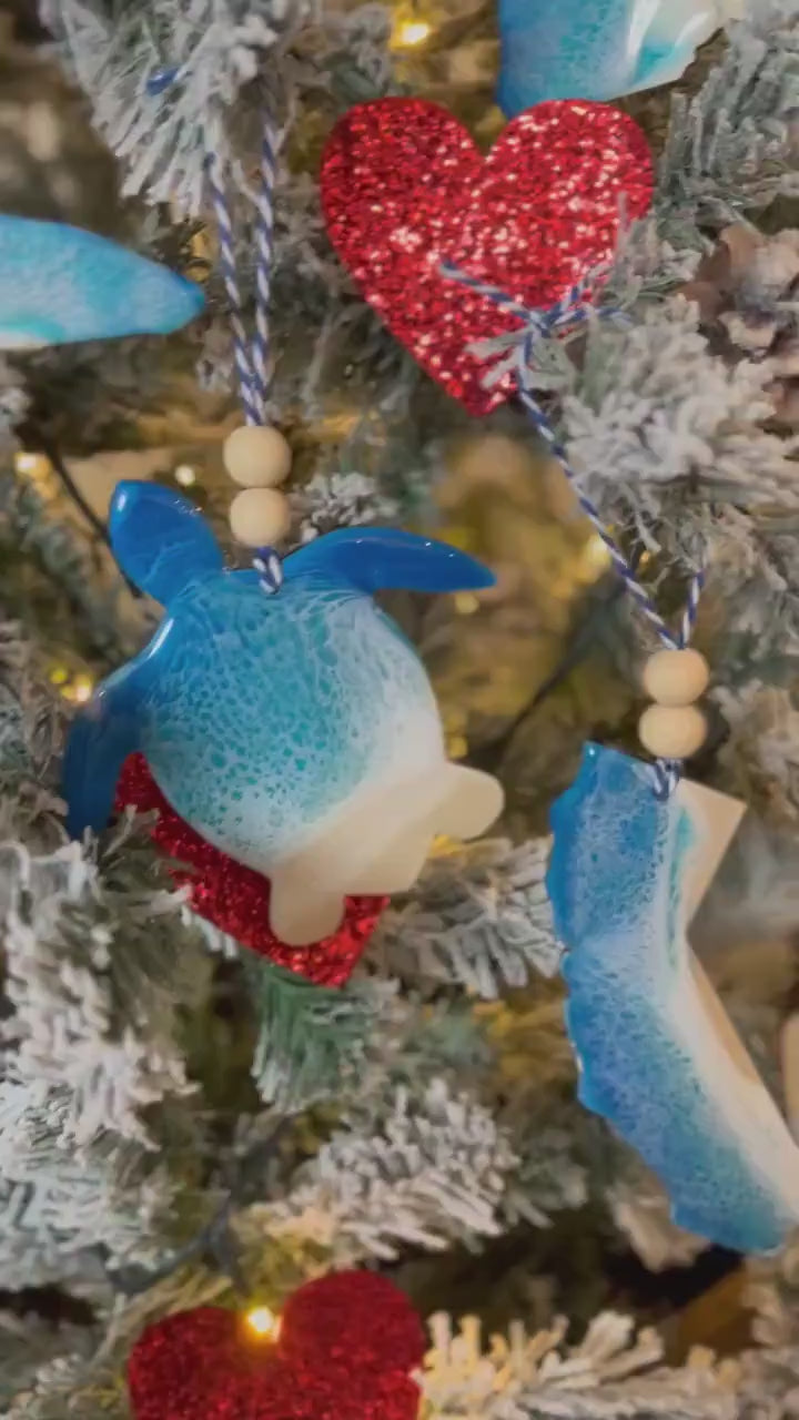 Sea Turtle Ornament, Valentines Day Gift Box with Custom Card and Ornament Keeper Bag