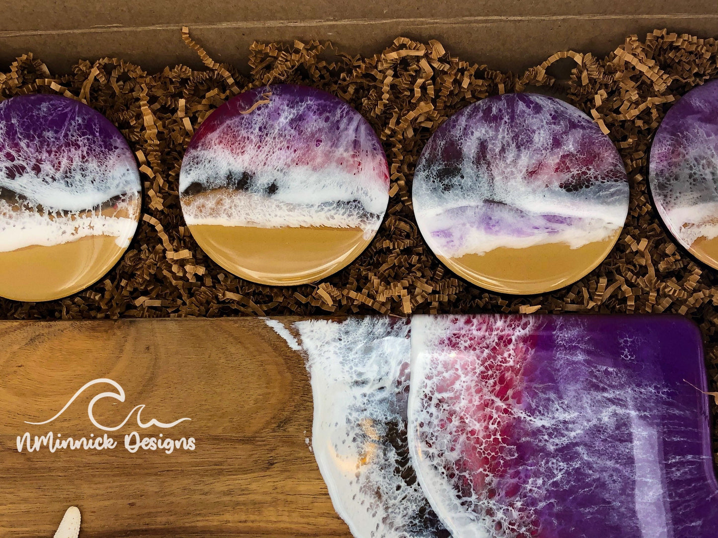 Ocean Charcuterie Board and Coaster Birthday Box, Purple/Red/Black