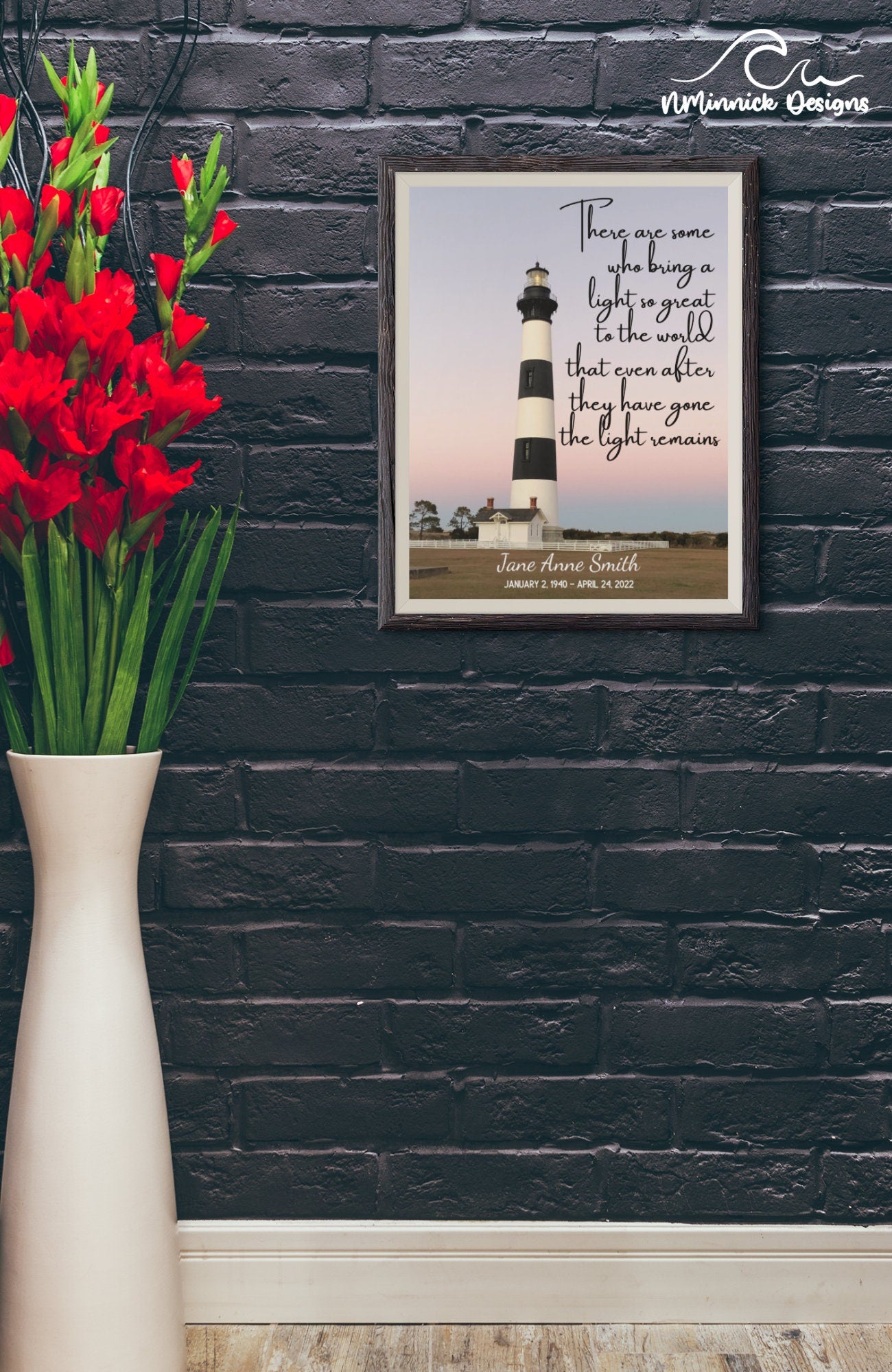 Lighthouse Memorial Print, Personalized Sympathy Gift, Condolence Gift, Bodie Island Lighthouse Print, Memorial Wall Art