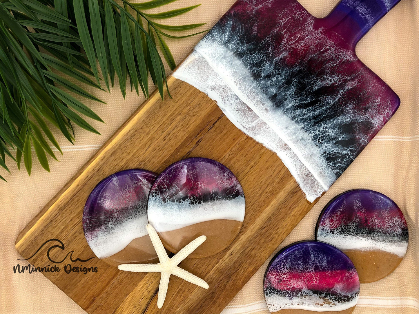 Ocean Charcuterie Board and Coaster Birthday Box, Purple/Red/Black