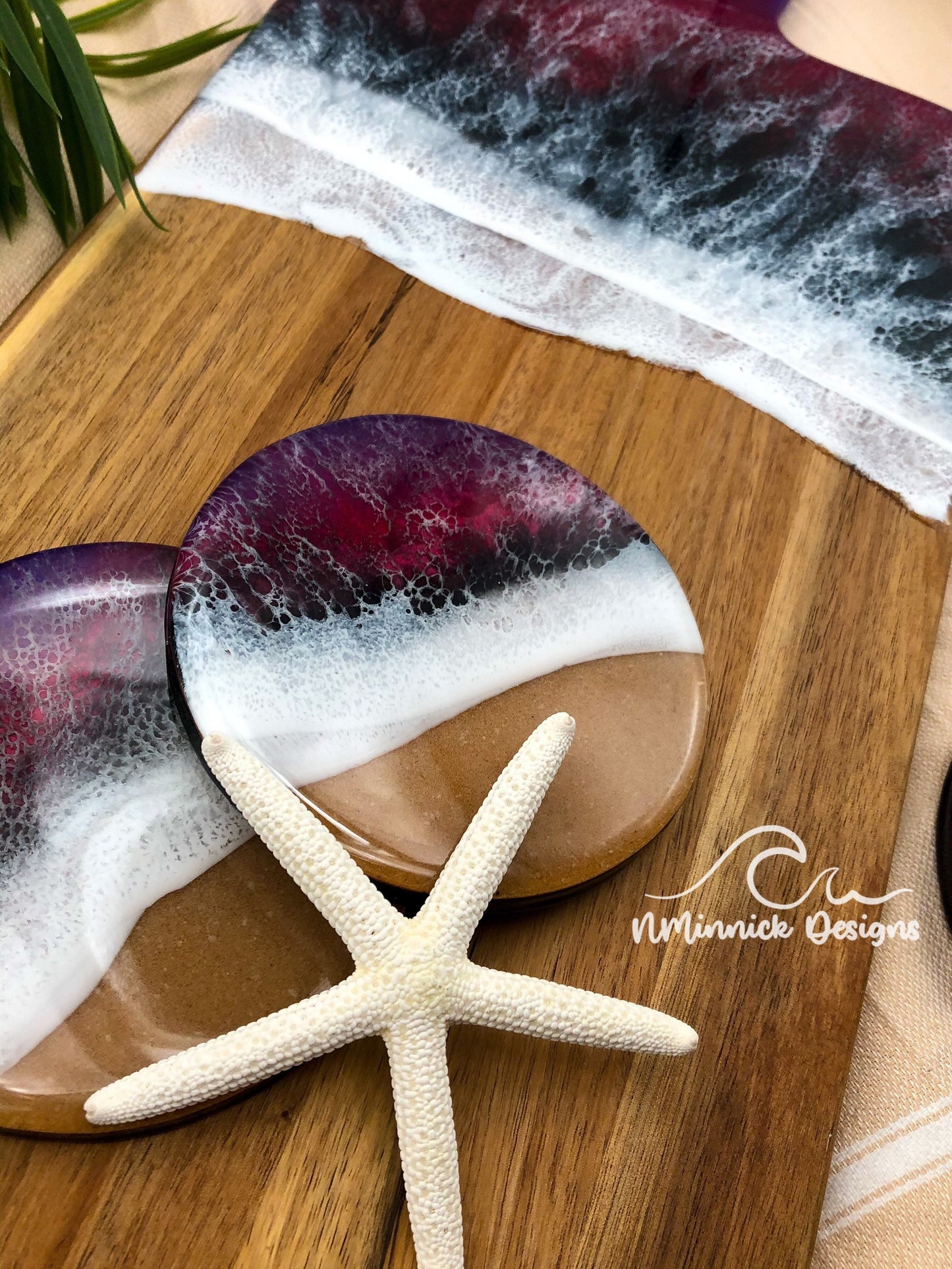 Ocean Charcuterie Board and Coaster Birthday Box, Purple/Red/Black