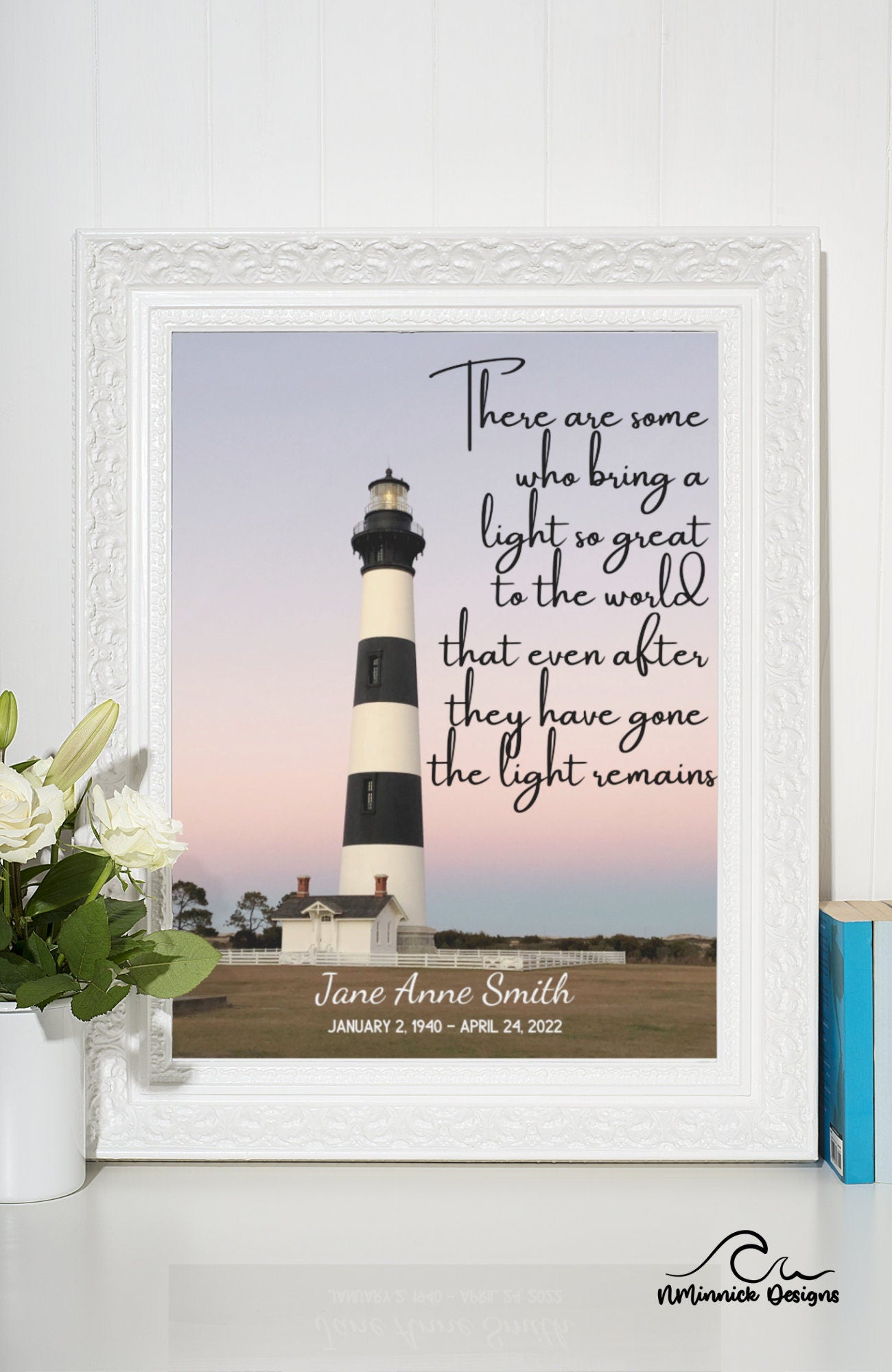 Lighthouse Memorial Print, Personalized Sympathy Gift, Condolence Gift, Bodie Island Lighthouse Print, Memorial Wall Art
