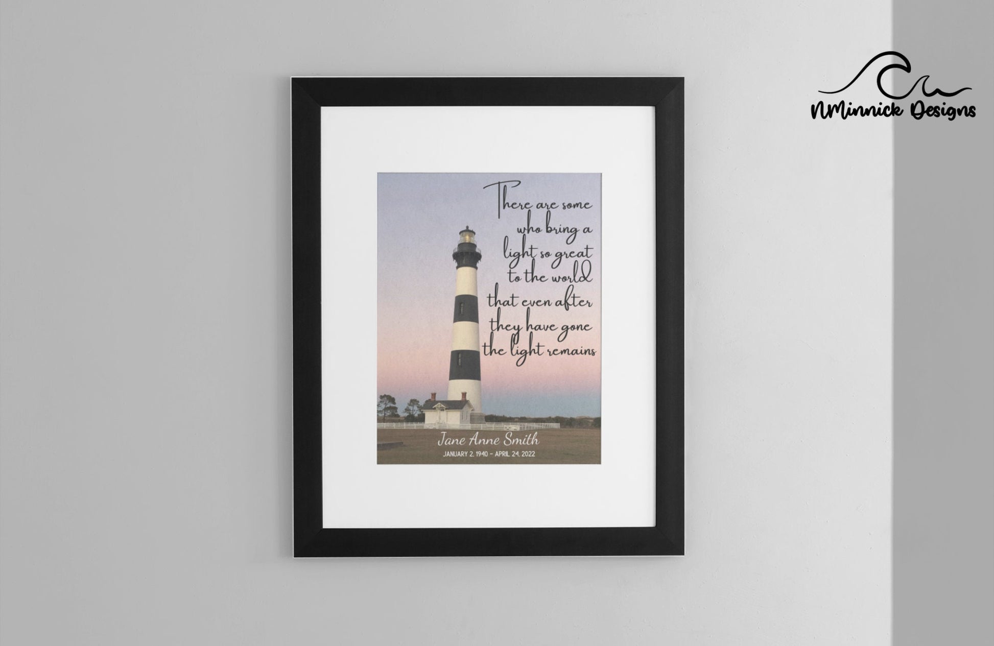Lighthouse Memorial Print, Personalized Sympathy Gift, Condolence Gift, Bodie Island Lighthouse Print, Memorial Wall Art