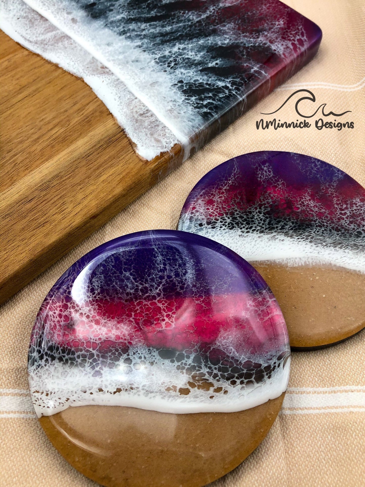 Ocean Charcuterie Board and Coaster Birthday Box, Purple/Red/Black