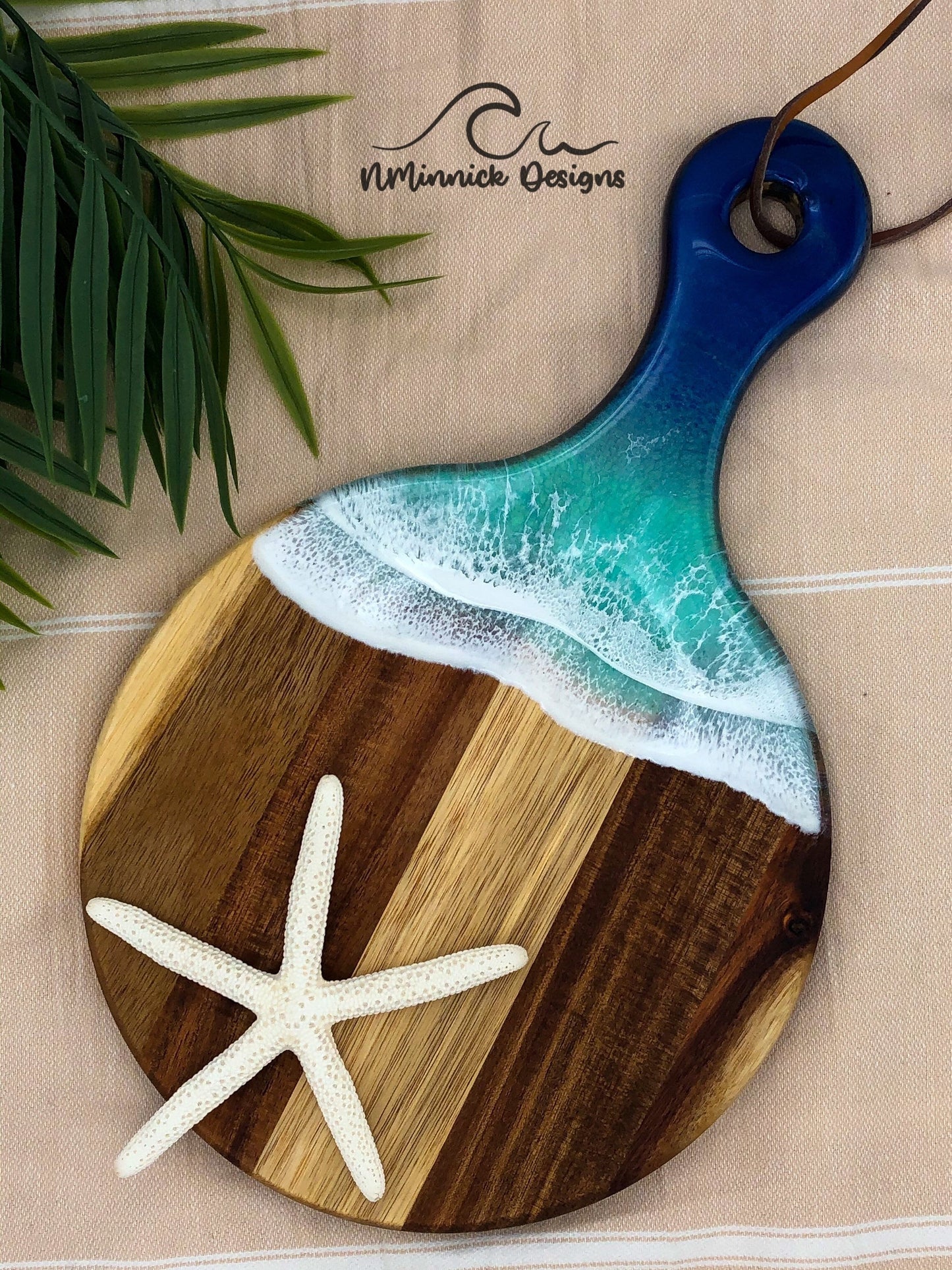 Small Ocean Resin Cheese Board, Small Round Charcuterie Board with Handle, Mermaid Gift, Mermaid Art, Happy Birthday, Summer Gift