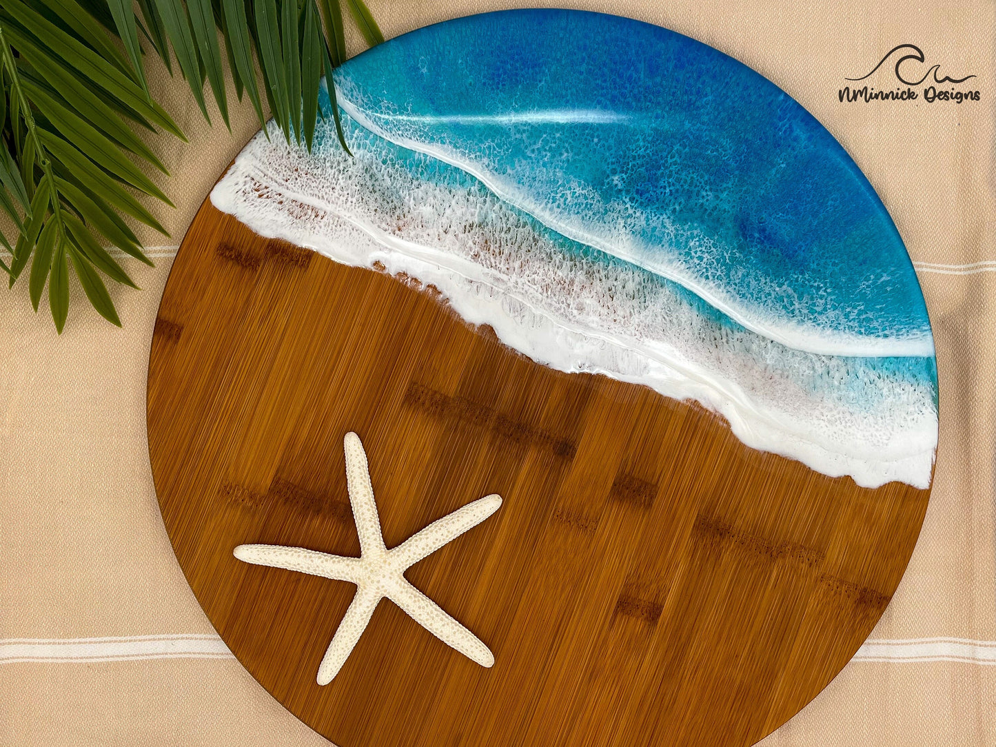 Coastal Lazy Susan, Resin Waves, Decorative Tray, Counter Organizer, Turn Table, Resin Lazy Susan, Coastal Kitchen Decor