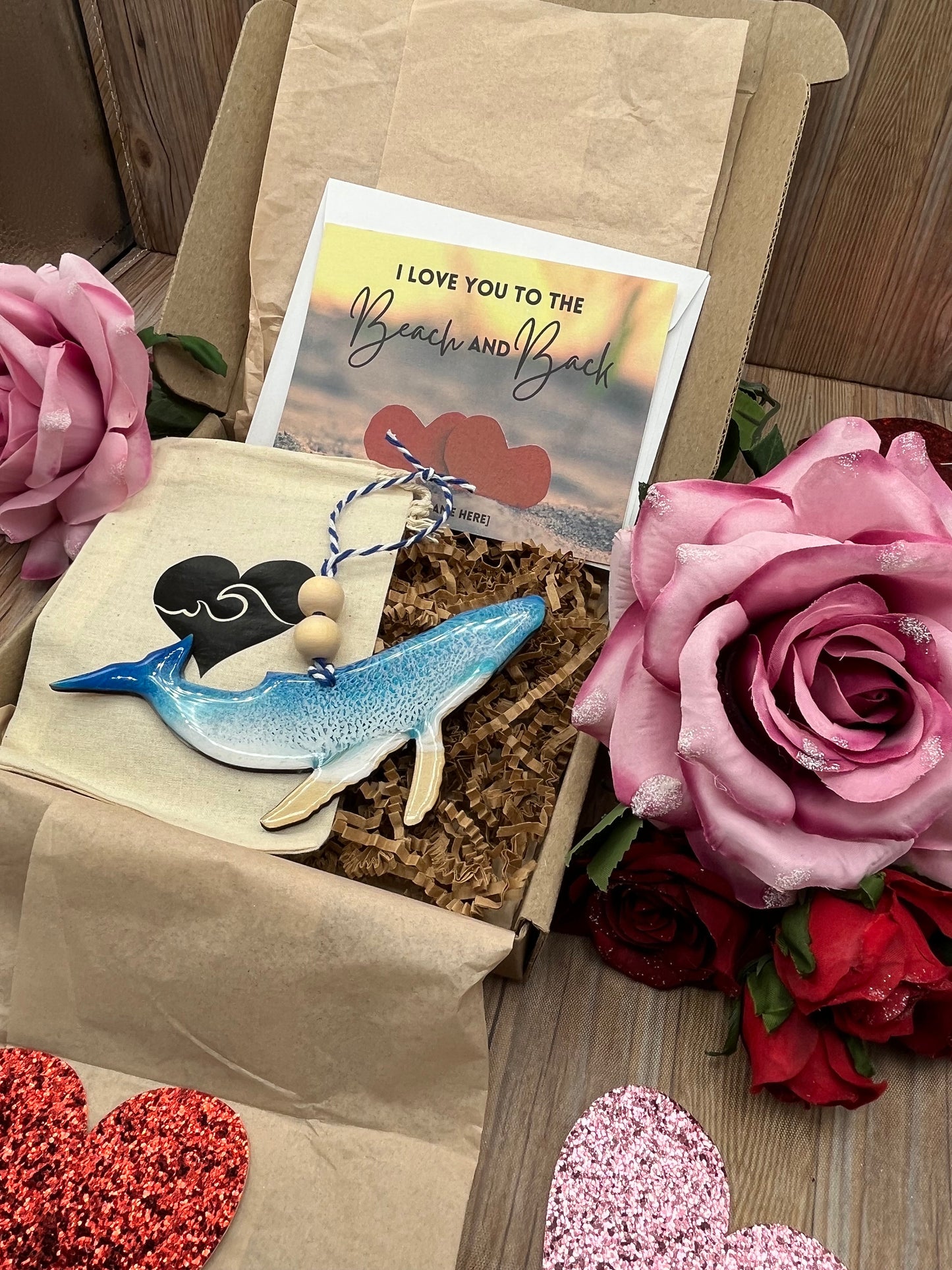 Humpback Whale Ornament Valentines Day Gift Box with Custom Card and Ornament Keeper Bag