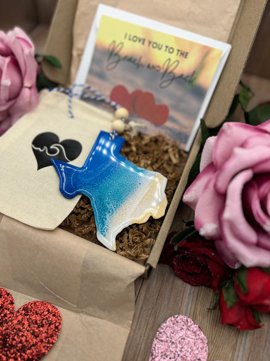 Texas Ornament Valentines Day Gift Box with Custom Card and Ornament Keeper Bag