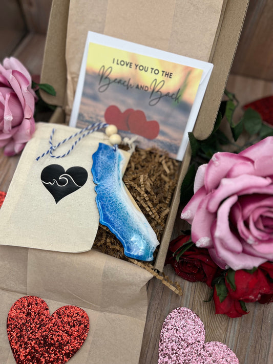 California Ornament Valentines Day Gift Box with Custom Card and Ornament Keeper Bag