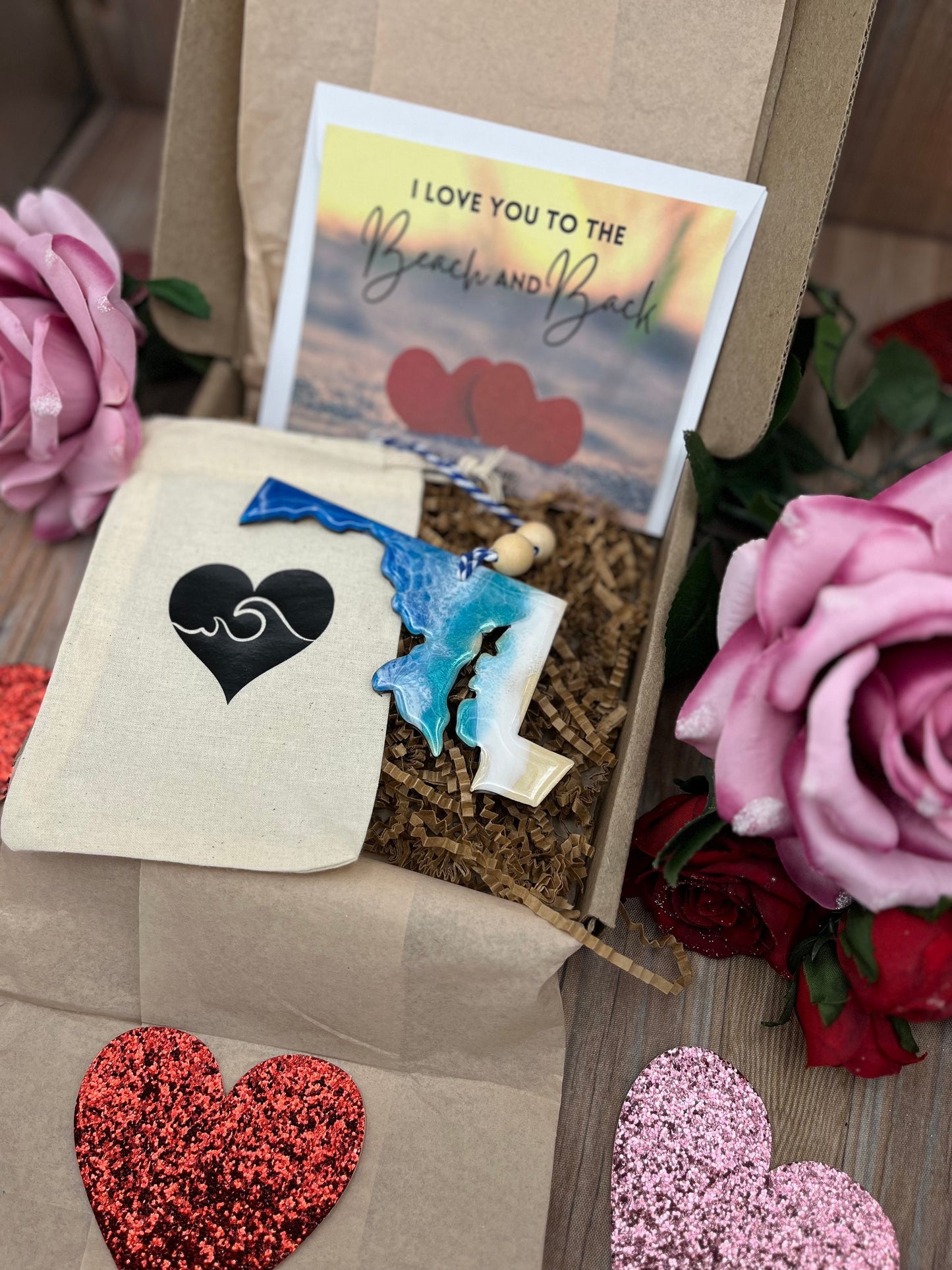 Maryland Ornament Valentines Day Gift Box with Custom Card and Ornament Keeper Bag