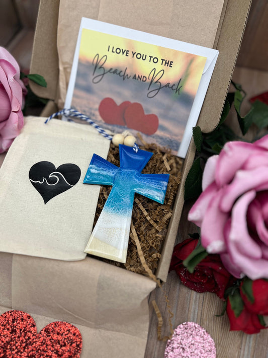 Cross Ornament Valentines Day Gift Box with Custom Card and Ornament Keeper Bag