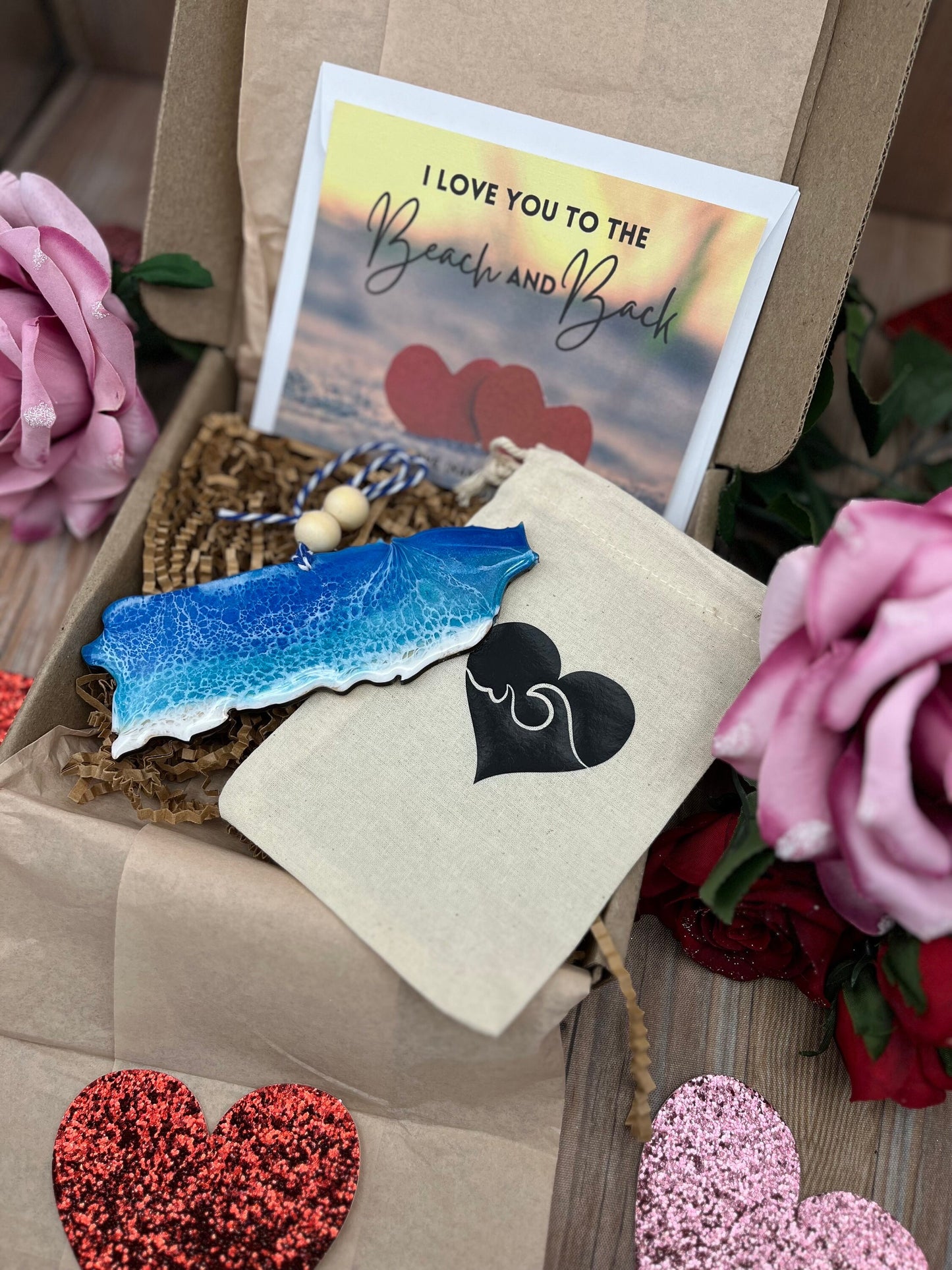 Puerto Rico Ornament Valentines Day Gift Box with Custom Card and Ornament Keeper Bag