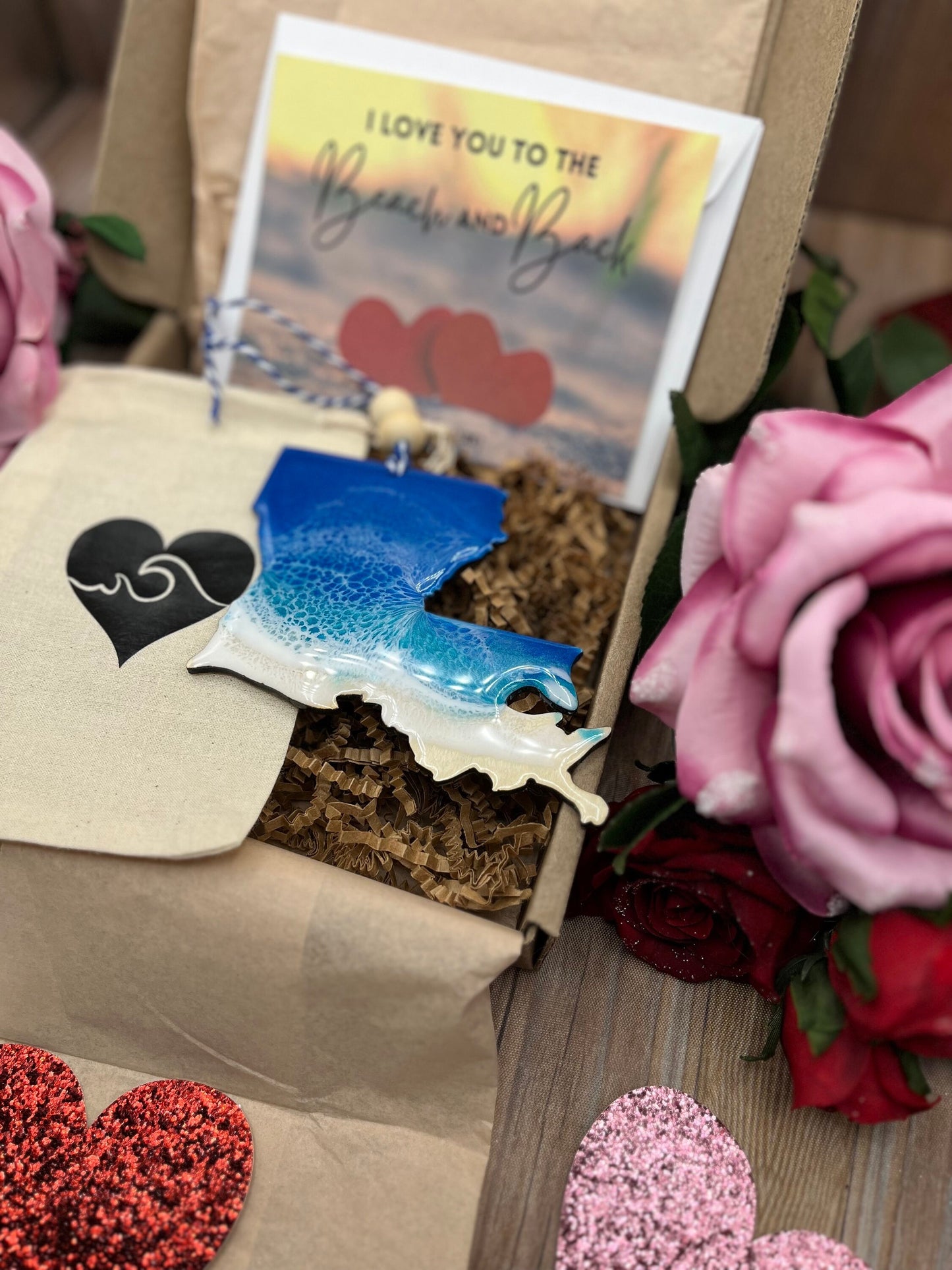 Louisiana Ornament, Valentines Day Gift Box with Custom Card and Ornament Keeper Bag