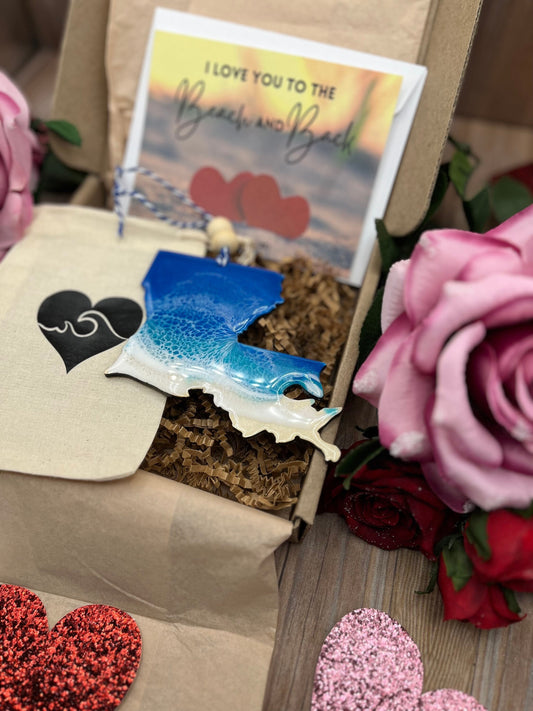 Louisiana Ornament, Valentines Day Gift Box with Custom Card and Ornament Keeper Bag