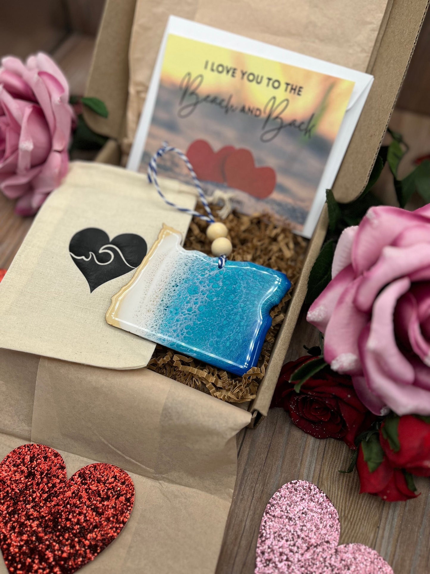 Oregon Ornament Valentines Day Gift Box with Custom Card and Ornament Keeper Bag