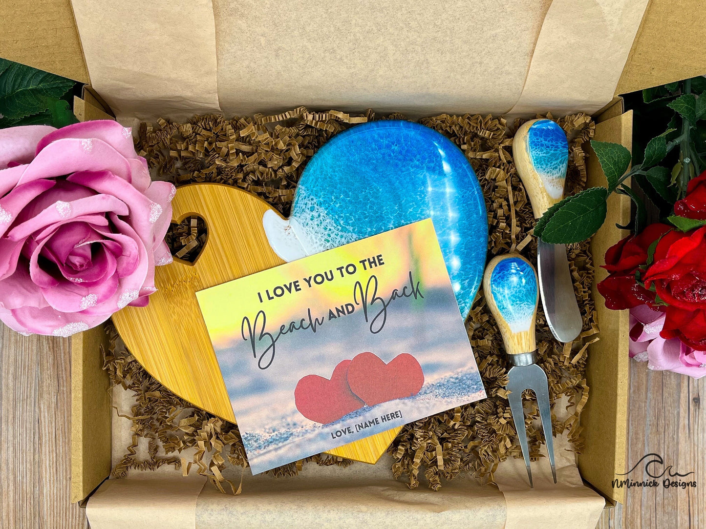 Ocean Resin Mini Heart Shaped Cheese Tray, Valentine Gift Set, Charcuterie Board, Beach Lover Gift, Valentines Gift, Coastal Gift