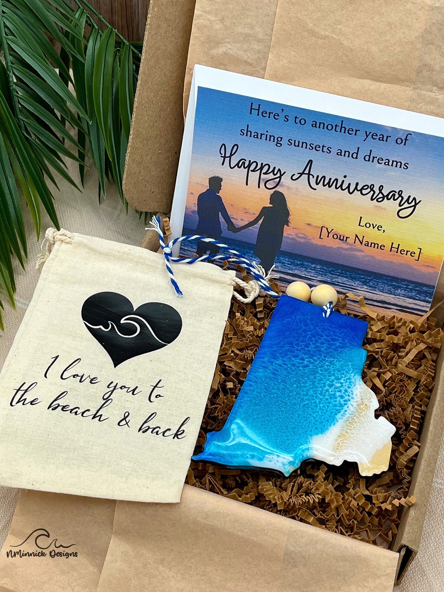 Rhode Island Ocean Ornament Gift Box with Custom Card and Ornament Bag, Love Gift, Beach Anniversary, Beach Wedding Gift