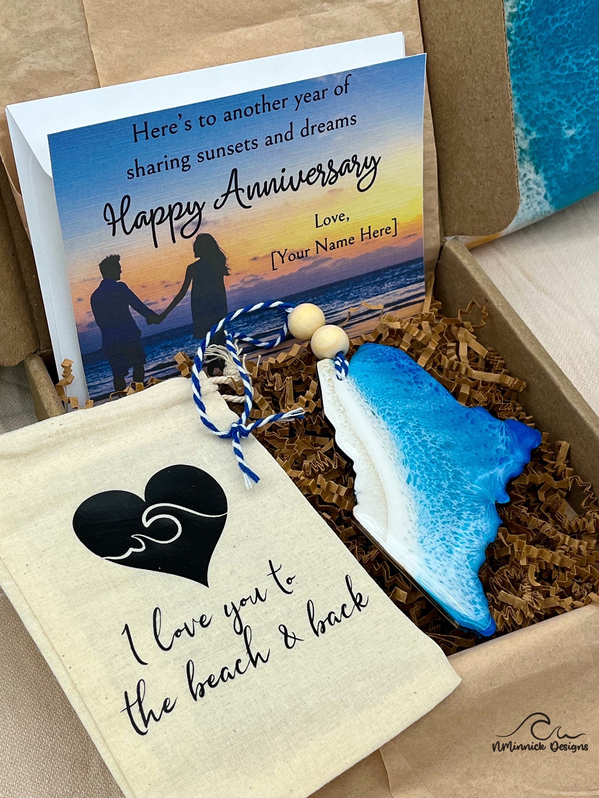 Maine Ornament Valentines Day Gift Box with Custom Card and Ornament Keeper Bag