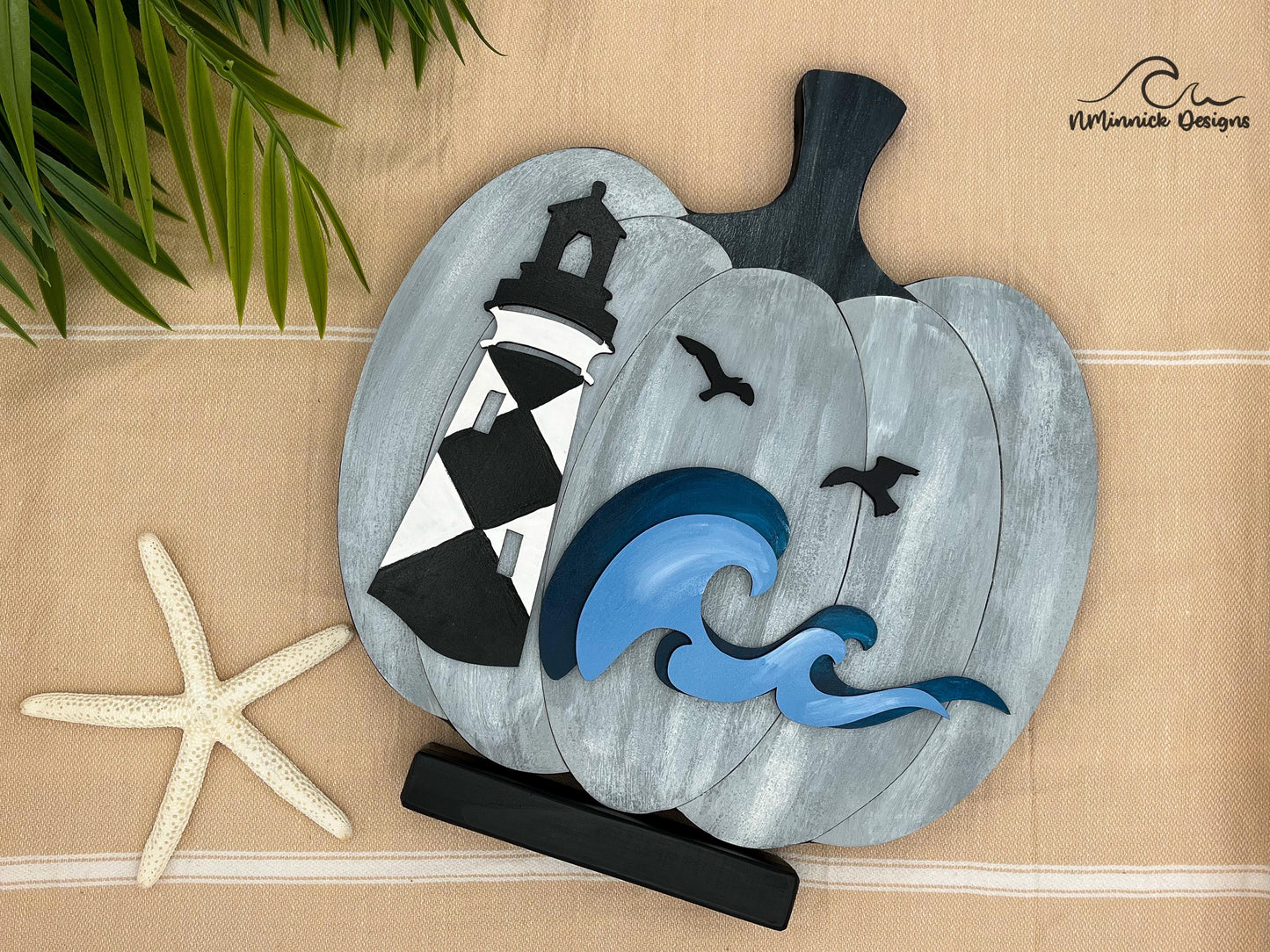 Coastal Pumpkin Fall Table Decor - Lighthouse