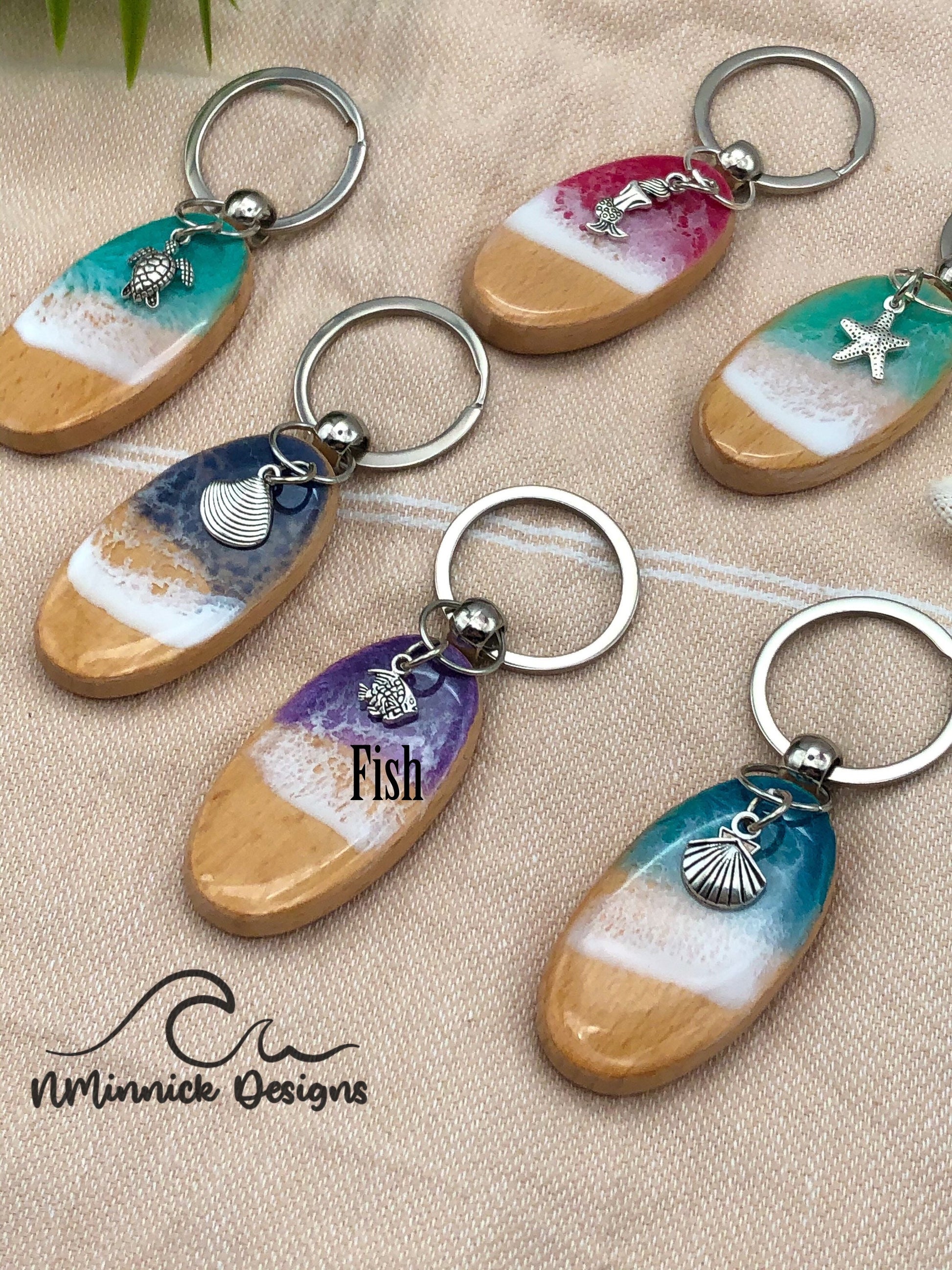 Ocean Resin Keychain with Sea Animal Charm – NMinnickDesigns