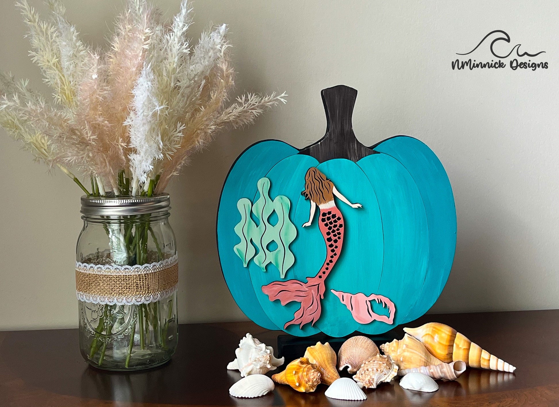 Coastal Pumpkin Fall Table Decor - Mermaid