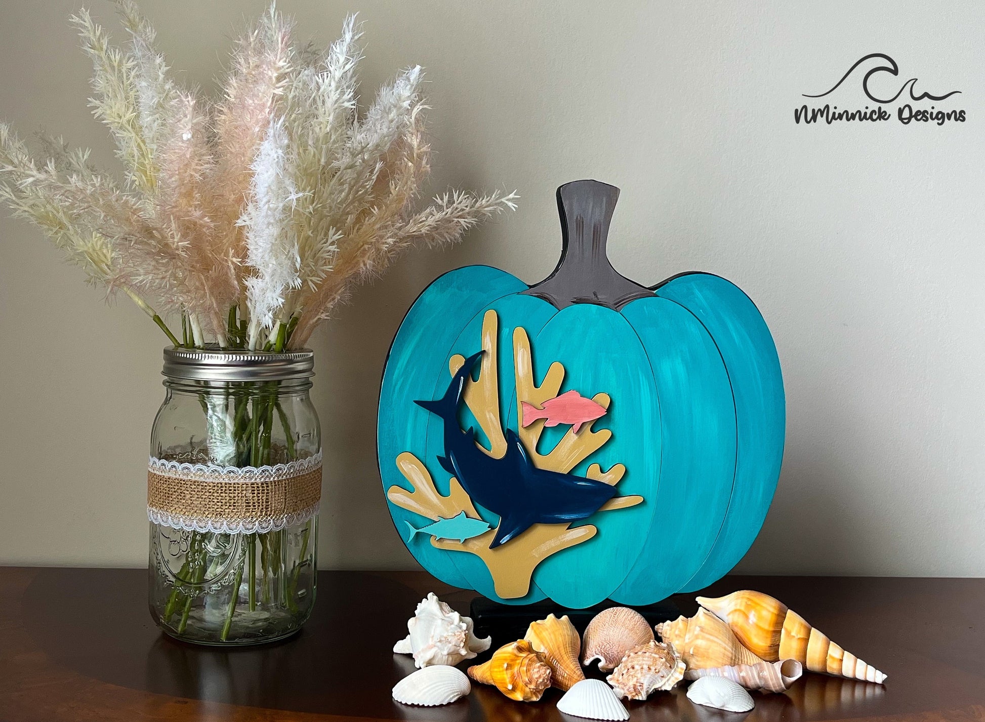 Coastal Pumpkin Fall Table Decor - Shark