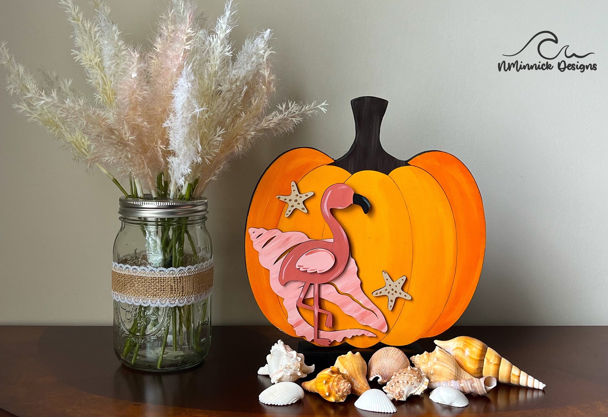 Coastal Pumpkin Fall Table Decor - Flamingo