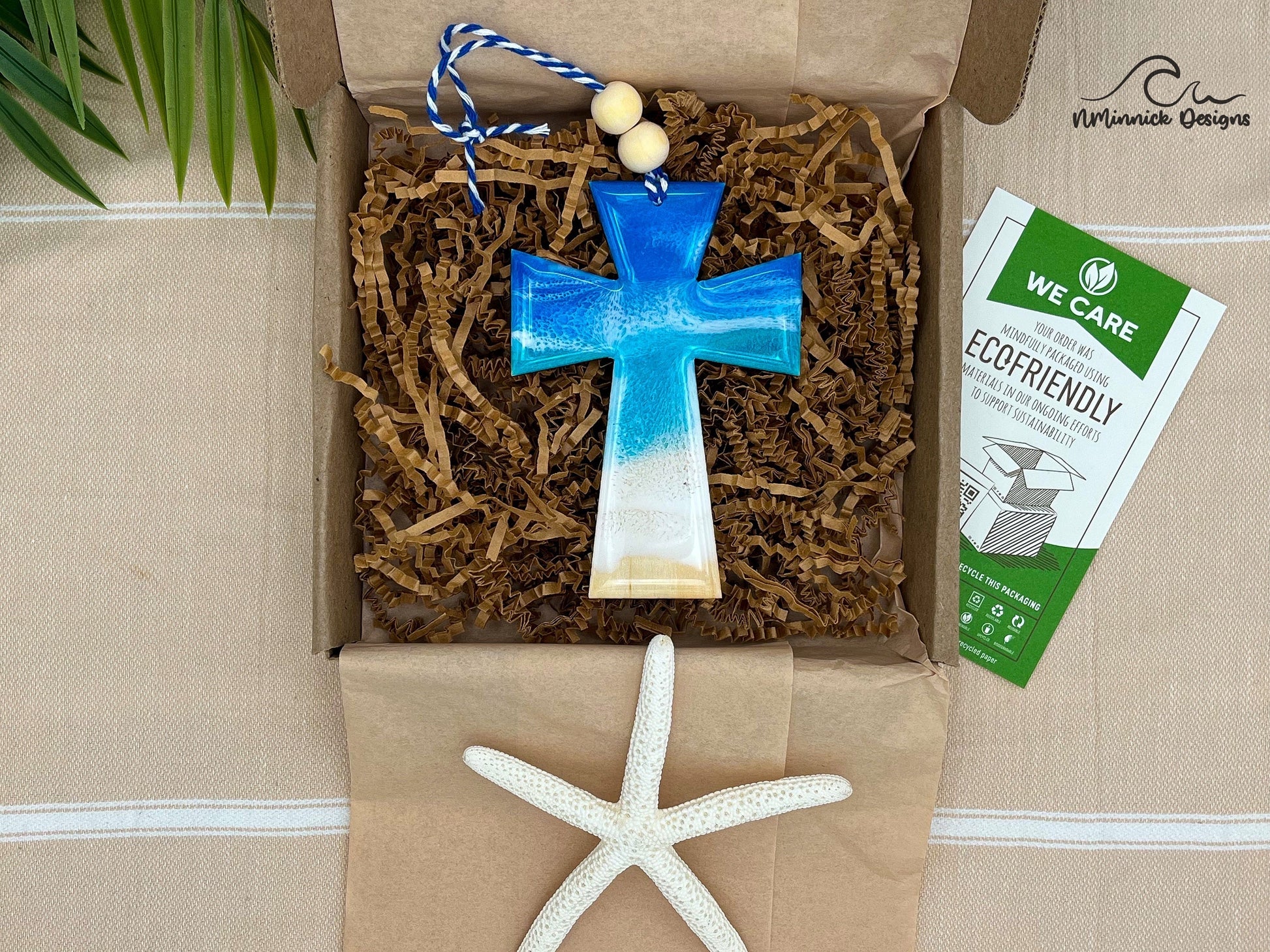 Beach Cross Wood and Resin Ornament