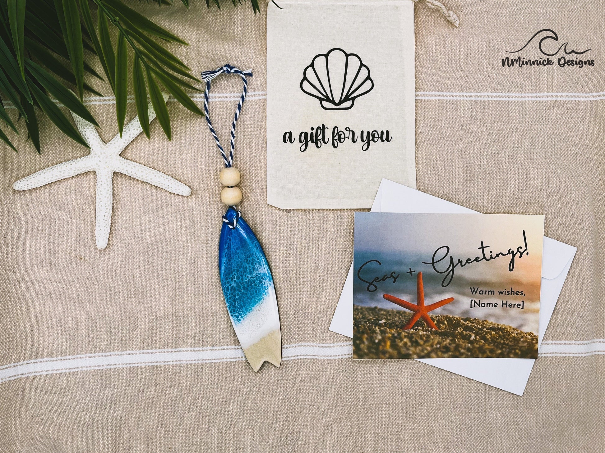 Surfboard Ornament Gift Box with Keepsake Gift Bag and Custom Card